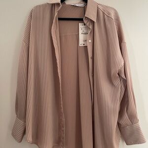 Zara Tan with pinkish undertone Ribbed Button Down Shirt